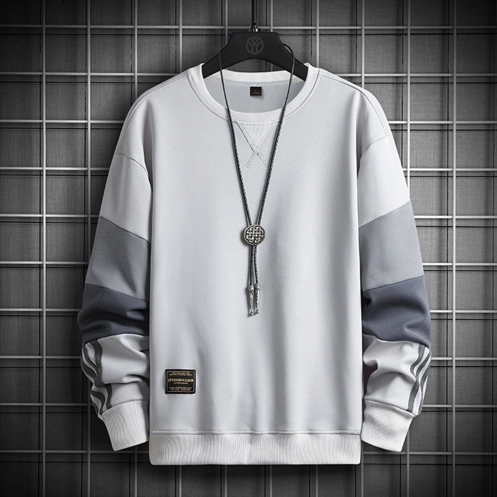 Stylish Men's Crewneck Sweater in White and Gray